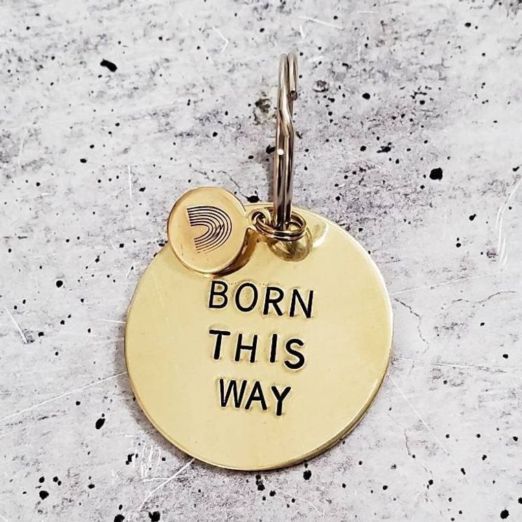 BORN THIS WAY Brass Keychain with Rainbow Accent by Salt and Sparkle gift