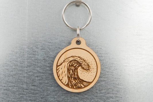 Ocean Wave Wood Keychain by Steamer Lane Design - gift