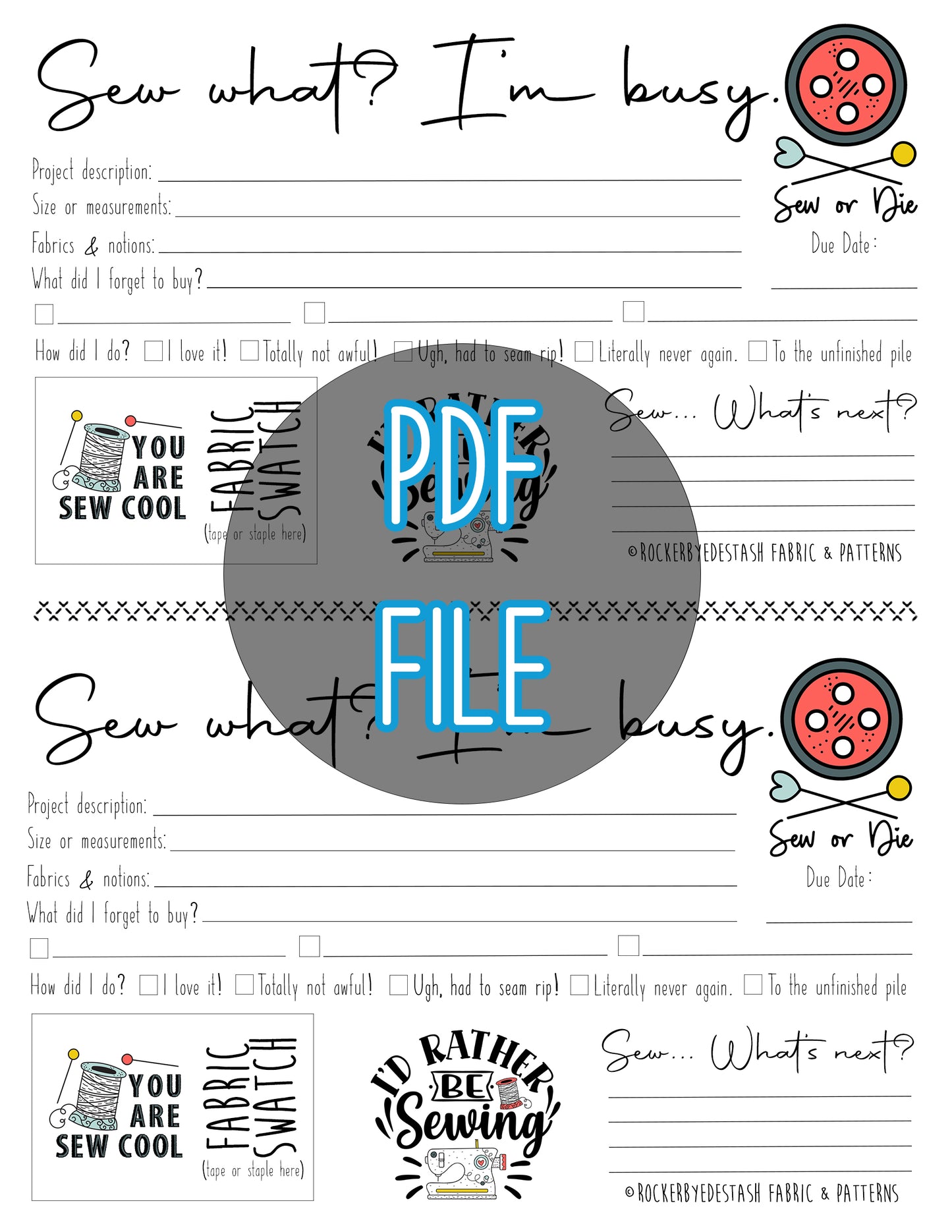 DIGITAL File for Sew What? To Do List Project Planner Sheet Digital Notepad RBD Swag