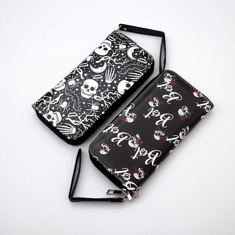 Retro Skull Printed Zipper Wallet Clutch Purse by Basis Fancy Gift